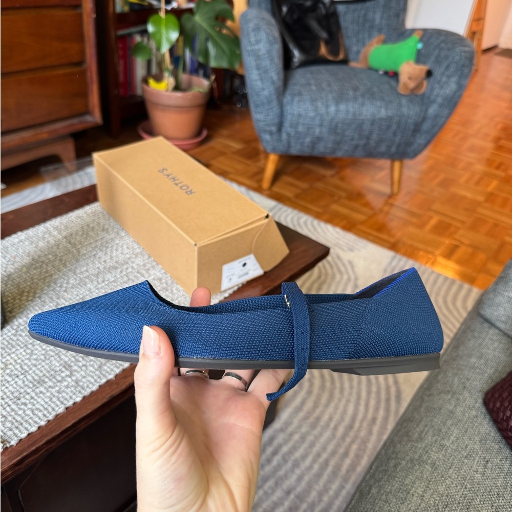 Rothy's Blue Pointed-Toe Mary Jane Flat 9.5 - Picture 2 of 5